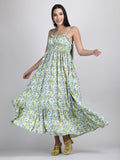 Organic cotton green and yellow summer floral dress