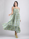 Organic cotton green and yellow summer floral dress