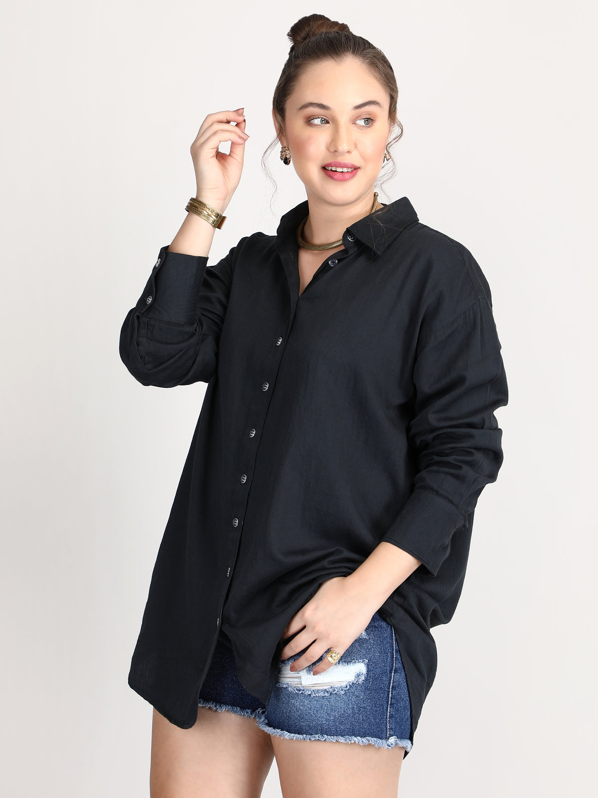 Full sleeve organic cotton black soft dress shirt