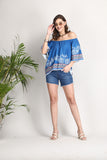 organic boho pattern sky blue organic cotton luxury top