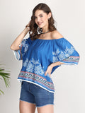 organic boho pattern sky blue organic cotton luxury top