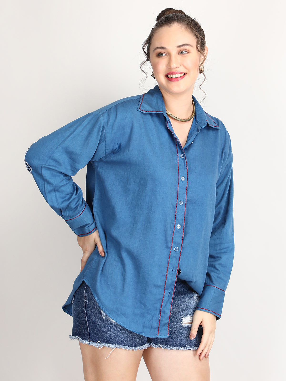 Blue full sleeve organic cotton shirt top